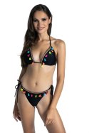 DWUCZĘŚCIOWY KOSTIUM KĄPIELOWY CZARNE BIKINI Z KOLOROWYMI FRĘDZLAMI WIĄZANY 312